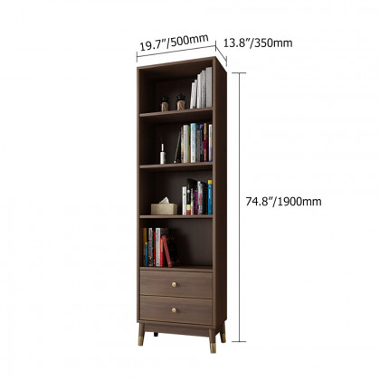 HMR - Ultic Modern & Minimalist Book Shelf with 3 Shelves & 2 Drawers in Walnut