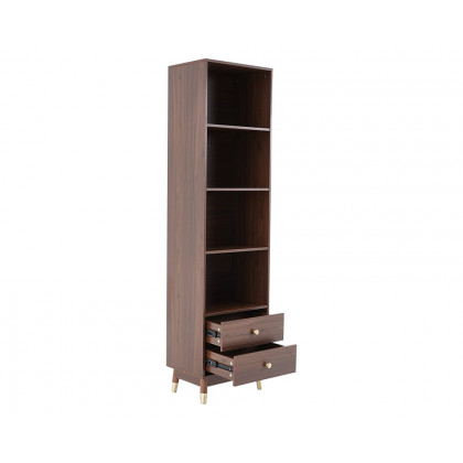HMR - Ultic Modern & Minimalist Book Shelf with 3 Shelves & 2 Drawers in Walnut