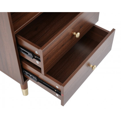 HMR - Ultic Modern & Minimalist Book Shelf with 3 Shelves & 2 Drawers in Walnut