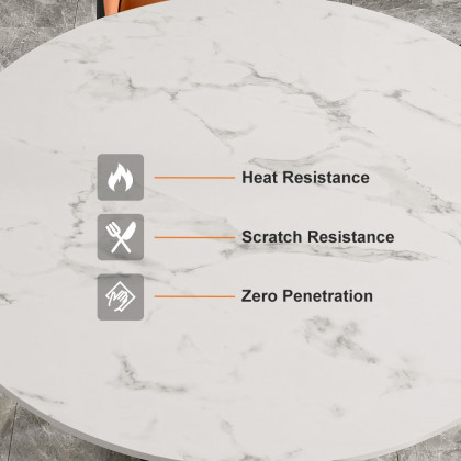 HMR - 59.1" Modern Round Sintered Stone Dining Table White & Gold Seats 4-6 People