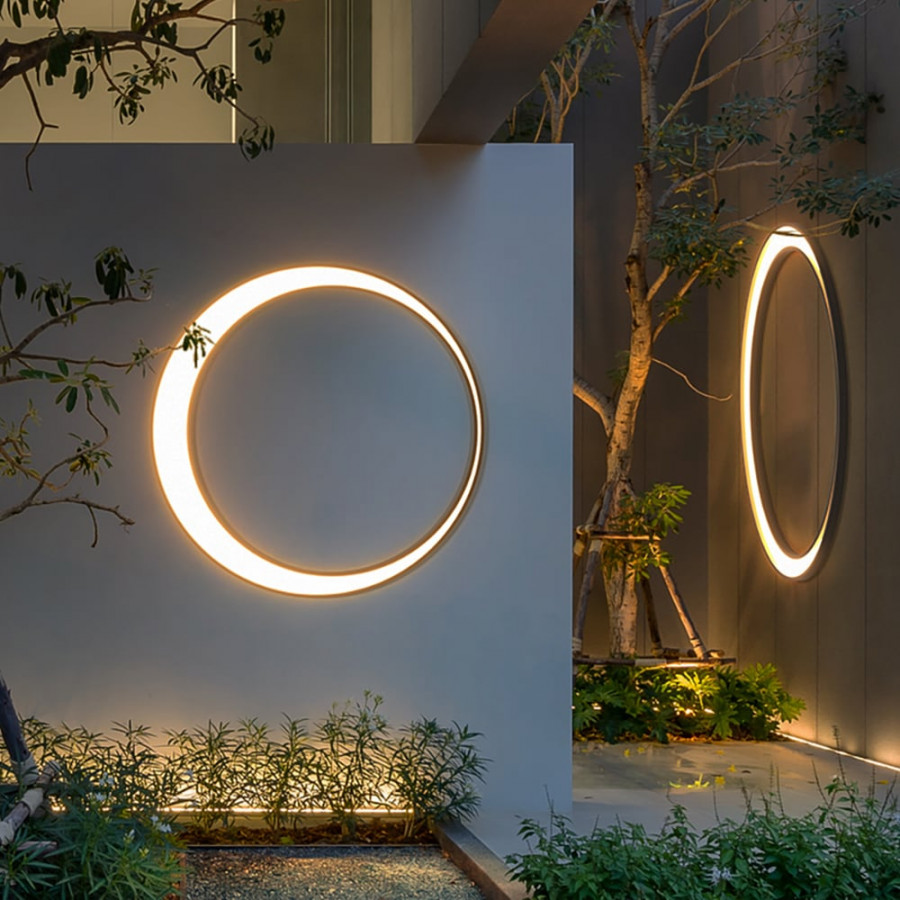 HMR - Modern Outdoor LED Wall Sconces Round Gray Waterproof Garden Lighting
