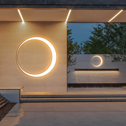 HMR - Modern Outdoor LED Wall Sconces Round Gray Waterproof Garden Lighting