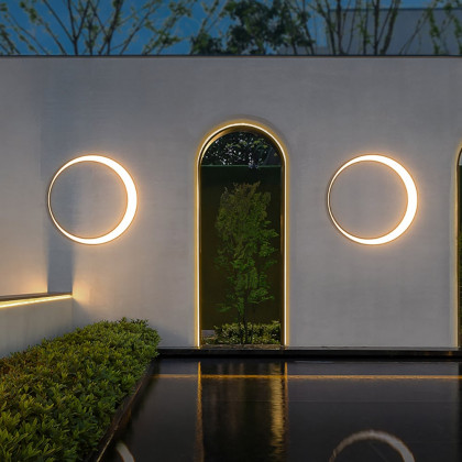 HMR - Modern Outdoor LED Wall Sconces Round Gray Waterproof Garden Lighting