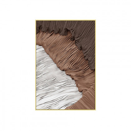 HMR - Japandi Abstract Canvas Wall Art Print Framed Wall Decor in White & Brown