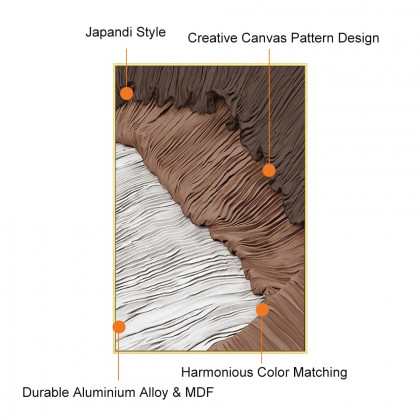 HMR - Japandi Abstract Canvas Wall Art Print Framed Wall Decor in White & Brown