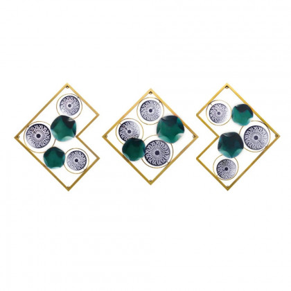 HMR - 3 Pieces Lotus Leaves Metal Wall Decor with Square Frame in Gold