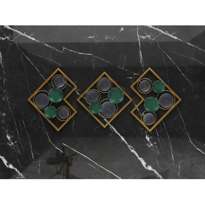 HMR - 3 Pieces Lotus Leaves Metal Wall Decor with Square Frame in Gold