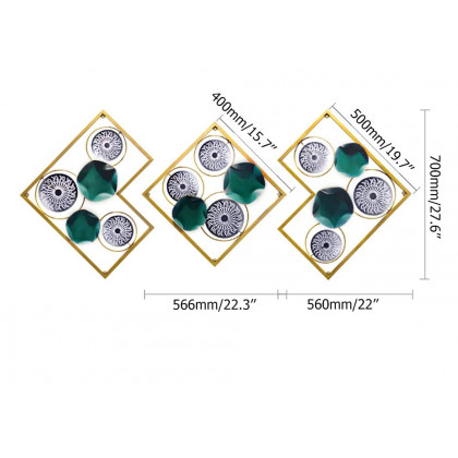 HMR - 3 Pieces Lotus Leaves Metal Wall Decor with Square Frame in Gold