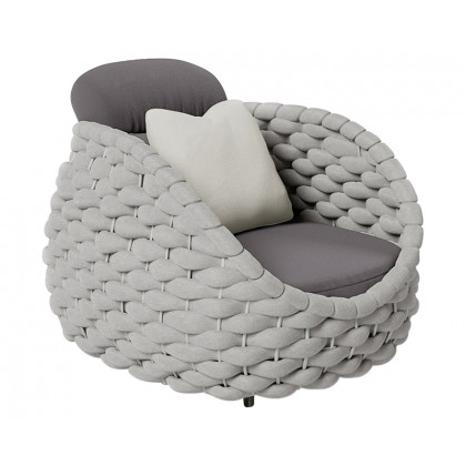 HMR Tatta Modern Woven Rope Outdoor Armchair with Removable Cushion - Gray, Fixed Base