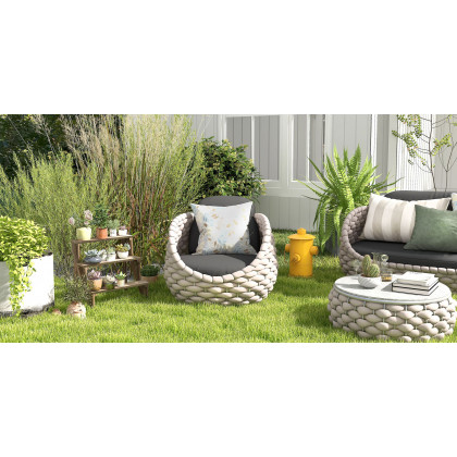 HMR Tatta Modern Woven Rope Outdoor Armchair with Removable Cushion - Gray, Fixed Base