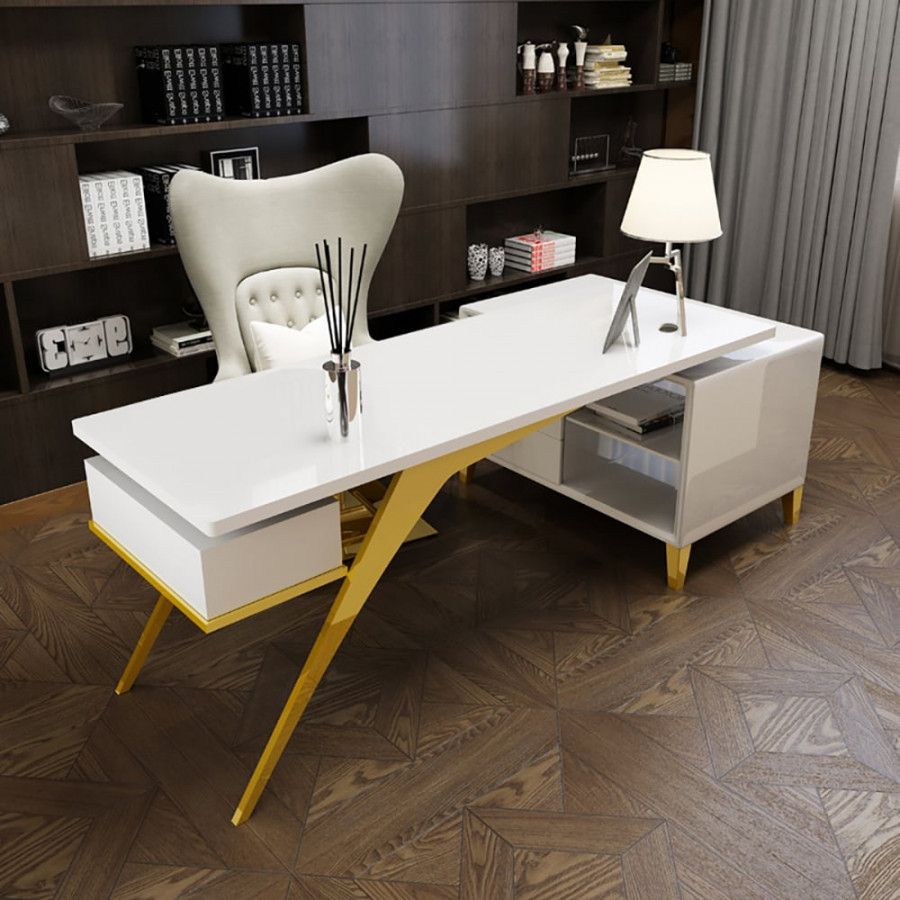 HMR - 55.1" Hungled Modern Rectangular Writing Desk Computer Desk with Side Cabinet & Drawers
