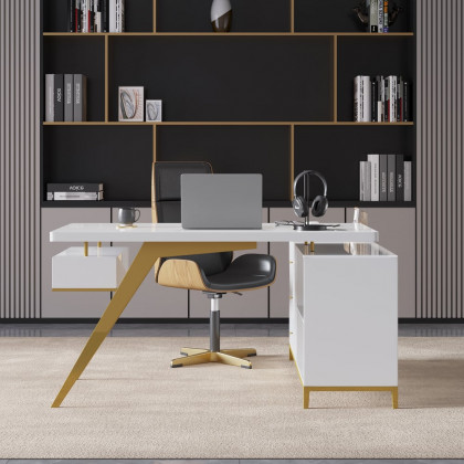 HMR - 55.1" Hungled Modern Rectangular Writing Desk Computer Desk with Side Cabinet & Drawers