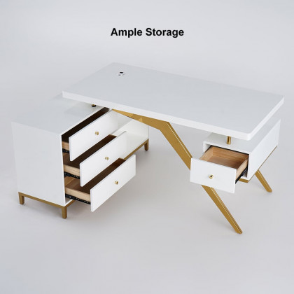 HMR - 55.1" Hungled Modern Rectangular Writing Desk Computer Desk with Side Cabinet & Drawers