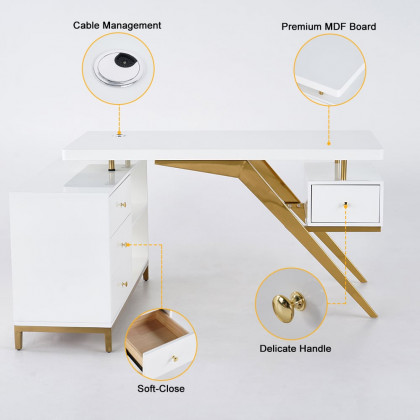 HMR - 55.1" Hungled Modern Rectangular Writing Desk Computer Desk with Side Cabinet & Drawers