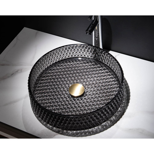 HMR 15" Vessel Transparent Diamond Shaped Crystal Glass Bathroom Wash Sink - Black