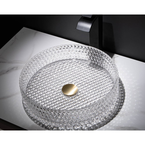 HMR 15" Vessel Transparent Diamond Shaped Crystal Glass Bathroom Wash Sink - Clear