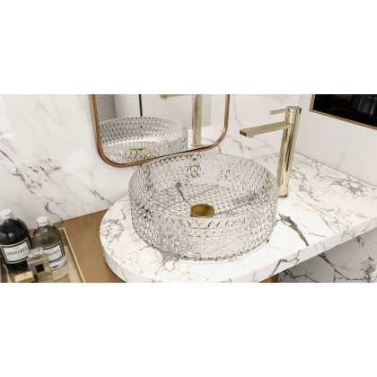 HMR - 15" Vessel Transparent Diamond Shaped Crystal Glass Bathroom Wash Sink