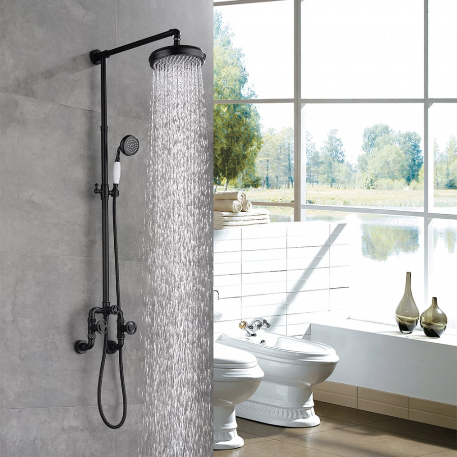 HMR - Industrial Style Wall-Mounted Shower System 2-function in Black