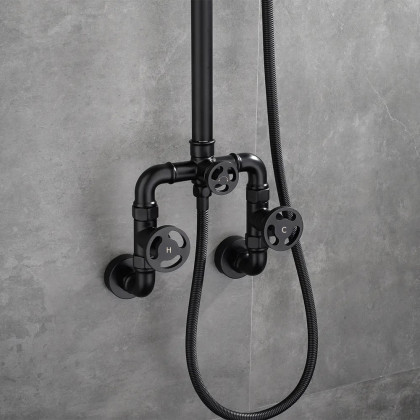 HMR - Industrial Style Wall-Mounted Shower System 2-function in Black