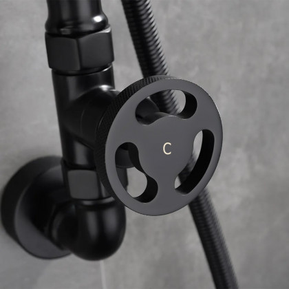 HMR - Industrial Style Wall-Mounted Shower System 2-function in Black
