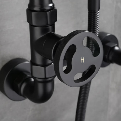 HMR - Industrial Style Wall-Mounted Shower System 2-function in Black