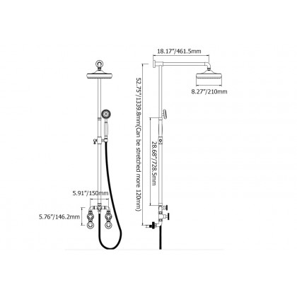 HMR - Industrial Style Wall-Mounted Shower System 2-function in Black
