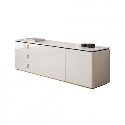 HMR - Pewter Modern White Rectangular TV Stand with Drawers & Doors for TVs Up To 70"