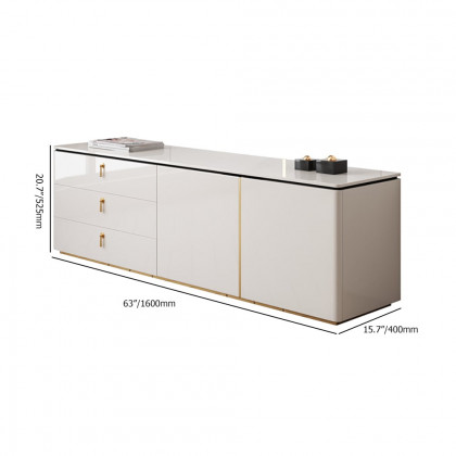 HMR - Pewter Modern White Rectangular TV Stand with Drawers & Doors for TVs Up To 70"