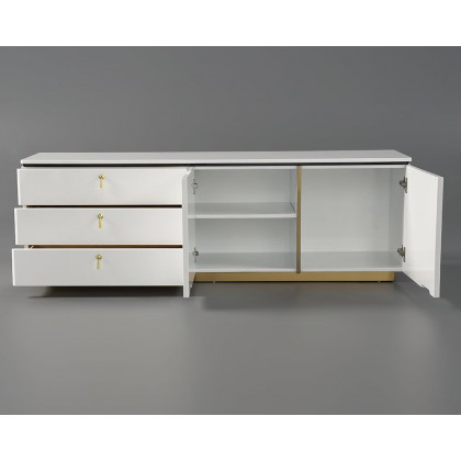 HMR - Pewter Modern White Rectangular TV Stand with Drawers & Doors for TVs Up To 70"