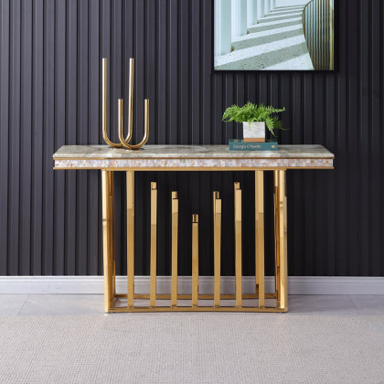 HMR - 59.1" Modern Marble Console Table Narrow Entryway Table with Gold Stainless Steel Base