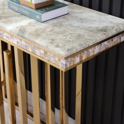 HMR - 59.1" Modern Marble Console Table Narrow Entryway Table with Gold Stainless Steel Base