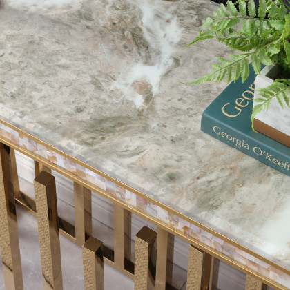 HMR - 59.1" Modern Marble Console Table Narrow Entryway Table with Gold Stainless Steel Base
