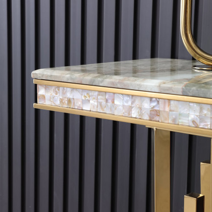 HMR - 59.1" Modern Marble Console Table Narrow Entryway Table with Gold Stainless Steel Base