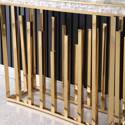 HMR - 59.1" Modern Marble Console Table Narrow Entryway Table with Gold Stainless Steel Base