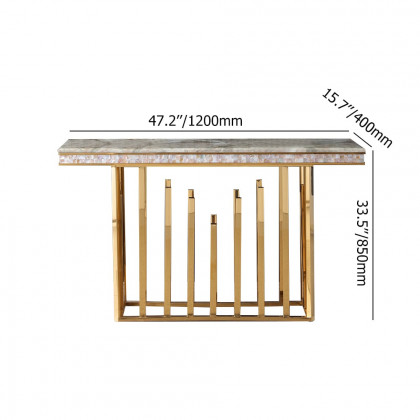 HMR - 59.1" Modern Marble Console Table Narrow Entryway Table with Gold Stainless Steel Base