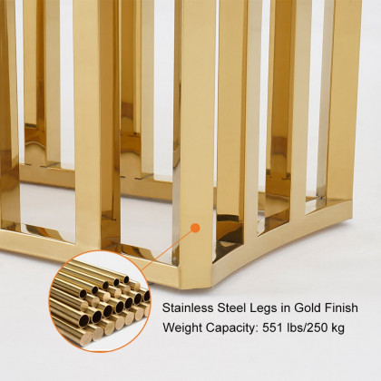 HMR - 59.1" Modern Marble Console Table Narrow Entryway Table with Gold Stainless Steel Base