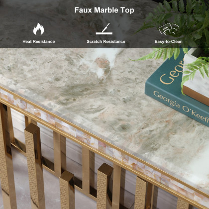 HMR - 59.1" Modern Marble Console Table Narrow Entryway Table with Gold Stainless Steel Base
