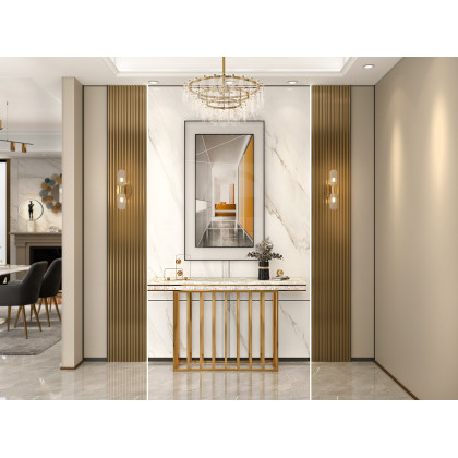 HMR - 59.1" Modern Marble Console Table Narrow Entryway Table with Gold Stainless Steel Base