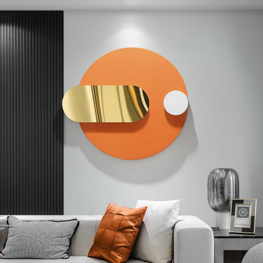 HMR - Modern Geometric Pattern Metal Wall Decor Handmade Wall Accent 30.7"W Orange & Gold