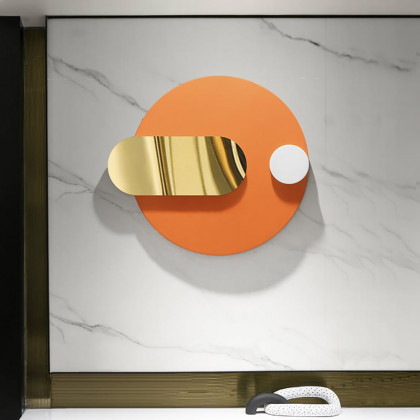 HMR - Modern Geometric Pattern Metal Wall Decor Handmade Wall Accent 30.7"W Orange & Gold