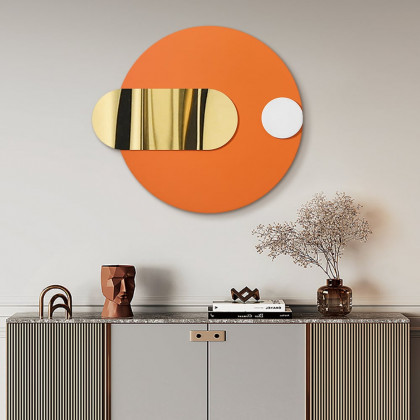 HMR - Modern Geometric Pattern Metal Wall Decor Handmade Wall Accent 30.7"W Orange & Gold
