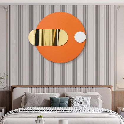 HMR - Modern Geometric Pattern Metal Wall Decor Handmade Wall Accent 30.7"W Orange & Gold