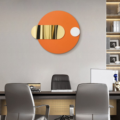 HMR - Modern Geometric Pattern Metal Wall Decor Handmade Wall Accent 30.7"W Orange & Gold