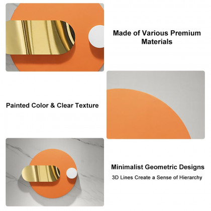 HMR - Modern Geometric Pattern Metal Wall Decor Handmade Wall Accent 30.7"W Orange & Gold
