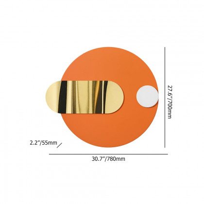 HMR - Modern Geometric Pattern Metal Wall Decor Handmade Wall Accent 30.7"W Orange & Gold