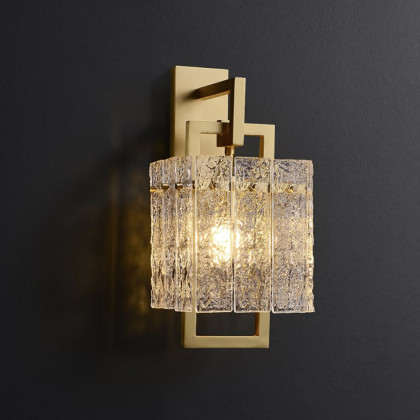 HMR - Jewell Modern 1-Light Brass Wall Sconce with Water-ripple Glass Shade