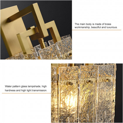 HMR - Jewell Modern 1-Light Brass Wall Sconce with Water-ripple Glass Shade