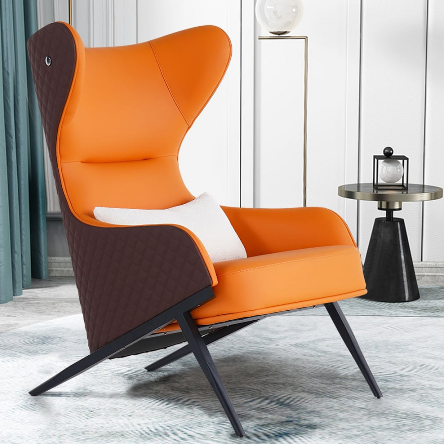 HMR - Faux Leather Upholstered Wingback Lounge Chair with Gold Trestle Base