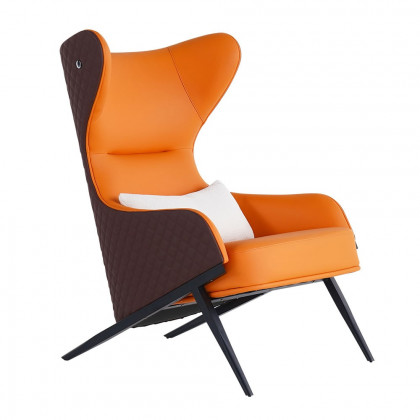 HMR - Faux Leather Upholstered Wingback Lounge Chair with Gold Trestle Base