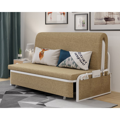 HMR Modern 2-Seater Linen Sleeper Sofa with Trundle - Khaki, Queen Size